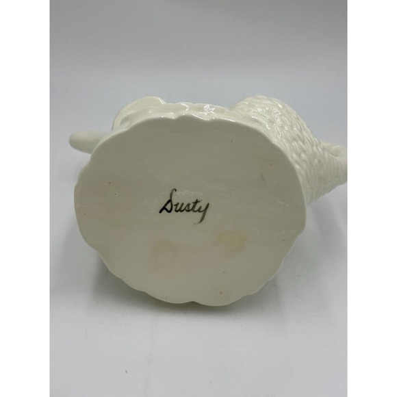 Vtg Bunny Rabbit Teapot White Ceramic Lid 9" Signed Collectible Cottage Core - Picture 6 of 10